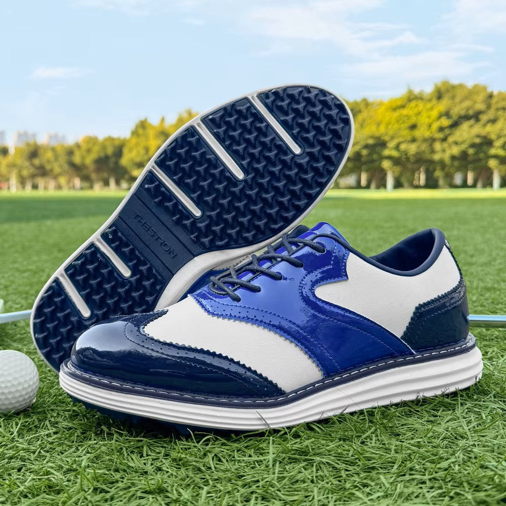 Blue and white spikeless shoes