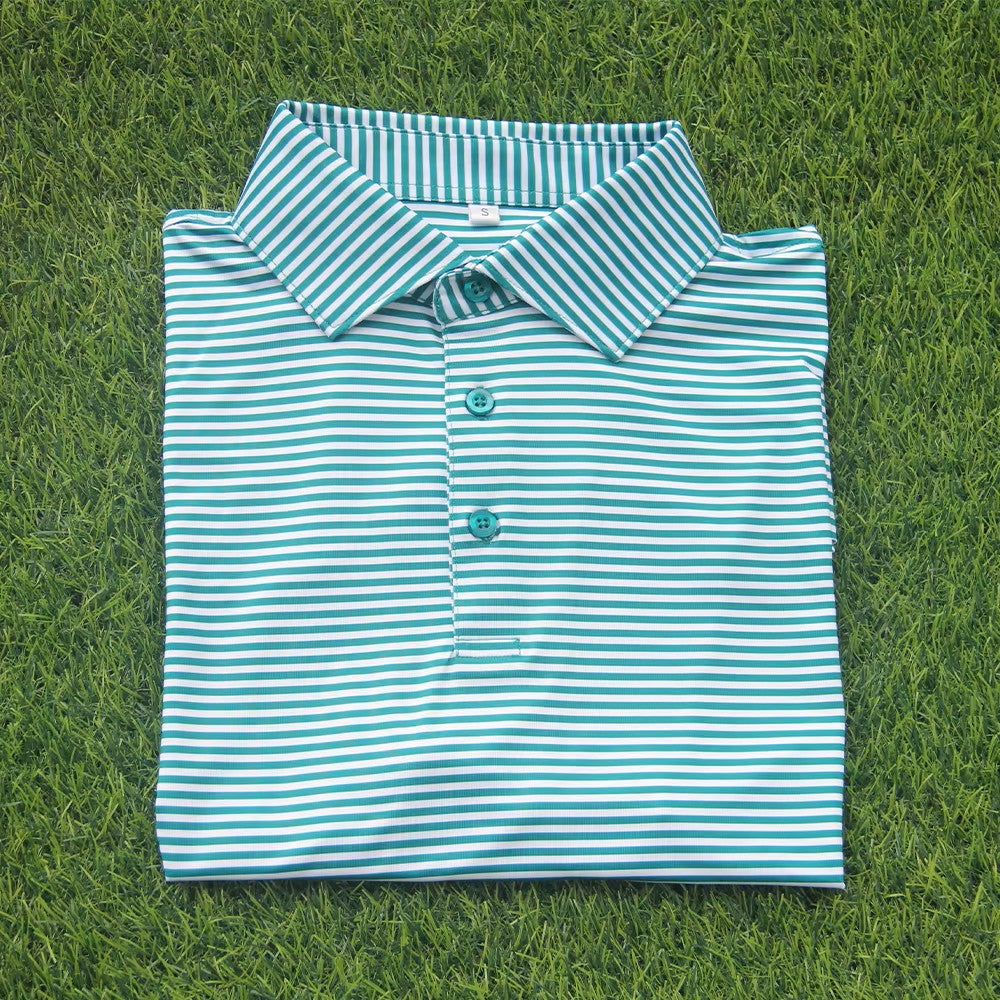 Green and white stripe polo shirt
