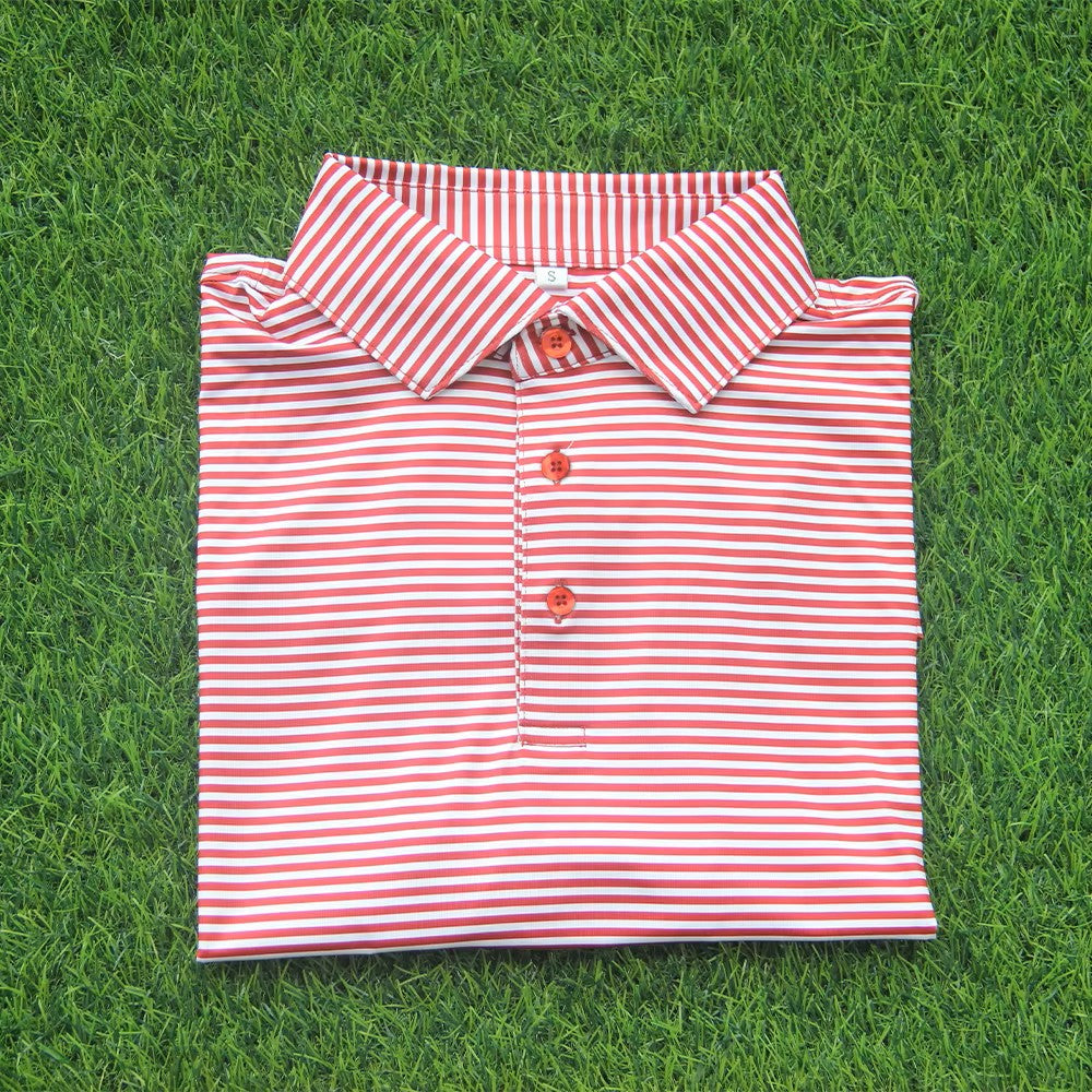 short sleeve red and white stripe polo